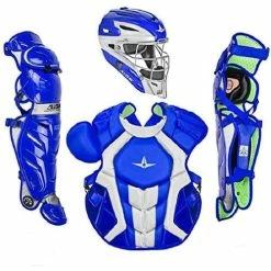 All-Star System7 Axis NOCSAE Adult Two Tone Baseball Catchers Set (Royal/White)
