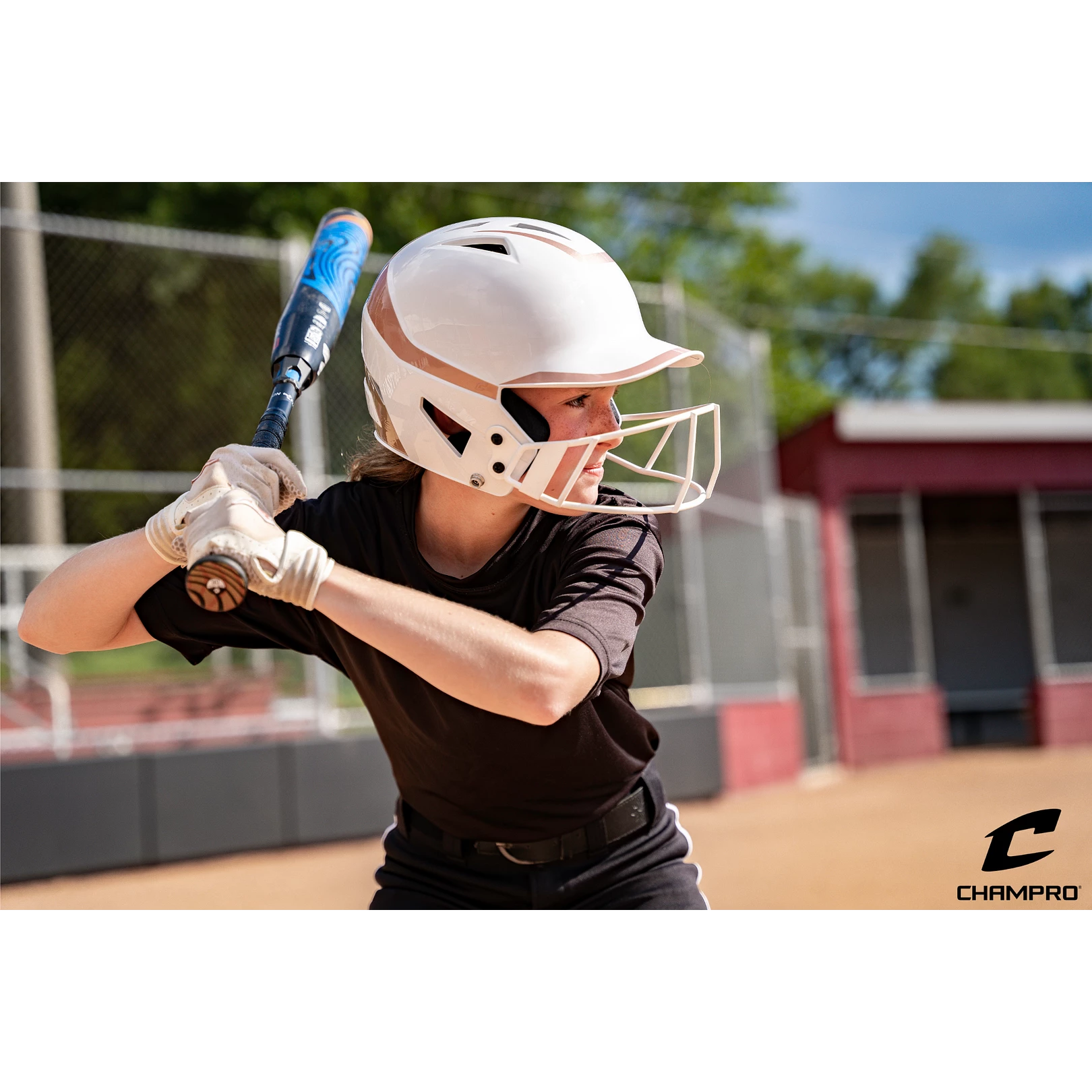 CHAMPRO HX Rise Pro Fastpitch Softball Batting Helmet With Facemask Two-Tone Glossy Finish (White/Rosegold) 9 CHAMPRO HX Rise Pro Fastpitch Softball Batting Helmet With Facemask Two-Tone Glossy Finish (White/Rosegold) - Image 7