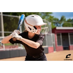 CHAMPRO HX Rise Pro Fastpitch Softball Batting Helmet With Facemask Two-Tone Glossy Finish (White/Rosegold) -Cbc Pro Wood Sales CHAMPRO HXRISEHELMET ROSEGOLD LIFESTYLE