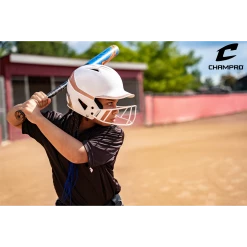 CHAMPRO HX Rise Pro Fastpitch Softball Batting Helmet With Facemask Two-Tone Glossy Finish (White/Rosegold) -Cbc Pro Wood Sales CHAMPRO HXRISEHELMET ROSEGOLD LIFESTYLE2