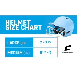 CHAMPRO HX Rise Pro Fastpitch Softball Batting Helmet With Facemask Glossy Finish (Columbia Blue) -Cbc Pro Wood Sales CHAMPRO FASTPITCH HELMET WITH FACEMASK SIZE CHART BBLUE