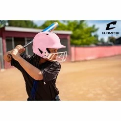 CHAMPRO HX Rise Pro Fastpitch Softball Batting Helmet With Facemask Glossy Finish (Pink) 18 CHAMPRO HX Rise Pro Fastpitch Softball Batting Helmet With Facemask Glossy Finish (Pink) -Cbc Pro Wood Sales CHAMPRO FASTPITCH HELMET WITH FACEMASK SIZE CHART BPINK Lifestyle2
