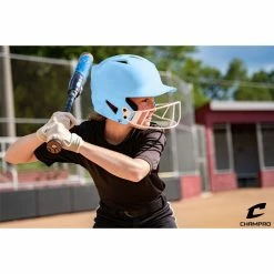 CHAMPRO HX Rise Pro Fastpitch Softball Batting Helmet With Facemask Glossy Finish (Columbia Blue) -Cbc Pro Wood Sales CHAMPRO FASTPITCH HELMET WITH FACEMASK SIZE CHART Blue Lifestyle1