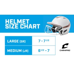 CHAMPRO HX Rise Pro Fastpitch Softball Batting Helmet With Facemask Two-Tone Glossy Finish (White/Rosegold) 19 CHAMPRO HX Rise Pro Fastpitch Softball Batting Helmet With Facemask Two-Tone Glossy Finish (White/Rosegold) -Cbc Pro Wood Sales CHAMPRO FASTPITCH HELMET WITH FACEMASK SIZE CHART RGOLD 1