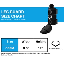 Evoshield PRO-SRZ 2.0 Left Handed Batter's Baseball Softball Leg Guard, Black -Cbc Pro Wood Sales EvoShield Leg Guard Size Chart Black
