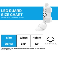Evoshield PRO-SRZ 2.0 Left Handed Batter's Baseball Softball Leg Guard, White -Cbc Pro Wood Sales EvoShield Leg Guard Size Chart White 1