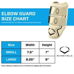 EvoShield PRO-SRZ 2.0 Batter's Baseball Softball Double Strap Elbow Guard, Sand -Cbc Pro Wood Sales EvoShield WB572650 Size Chart Elbow Guard Sand