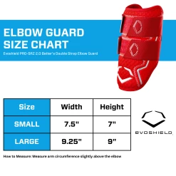 EvoShield PRO-SRZ 2.0 Batter's Baseball Softball Double Strap Elbow Guard, Scarlet -Cbc Pro Wood Sales EvoShield WB572650 Size Chart Elbow Guard Scarlet 1