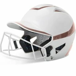 CHAMPRO HX Rise Pro Fastpitch Softball Batting Helmet With Facemask Two-Tone Glossy Finish (White/Rosegold)