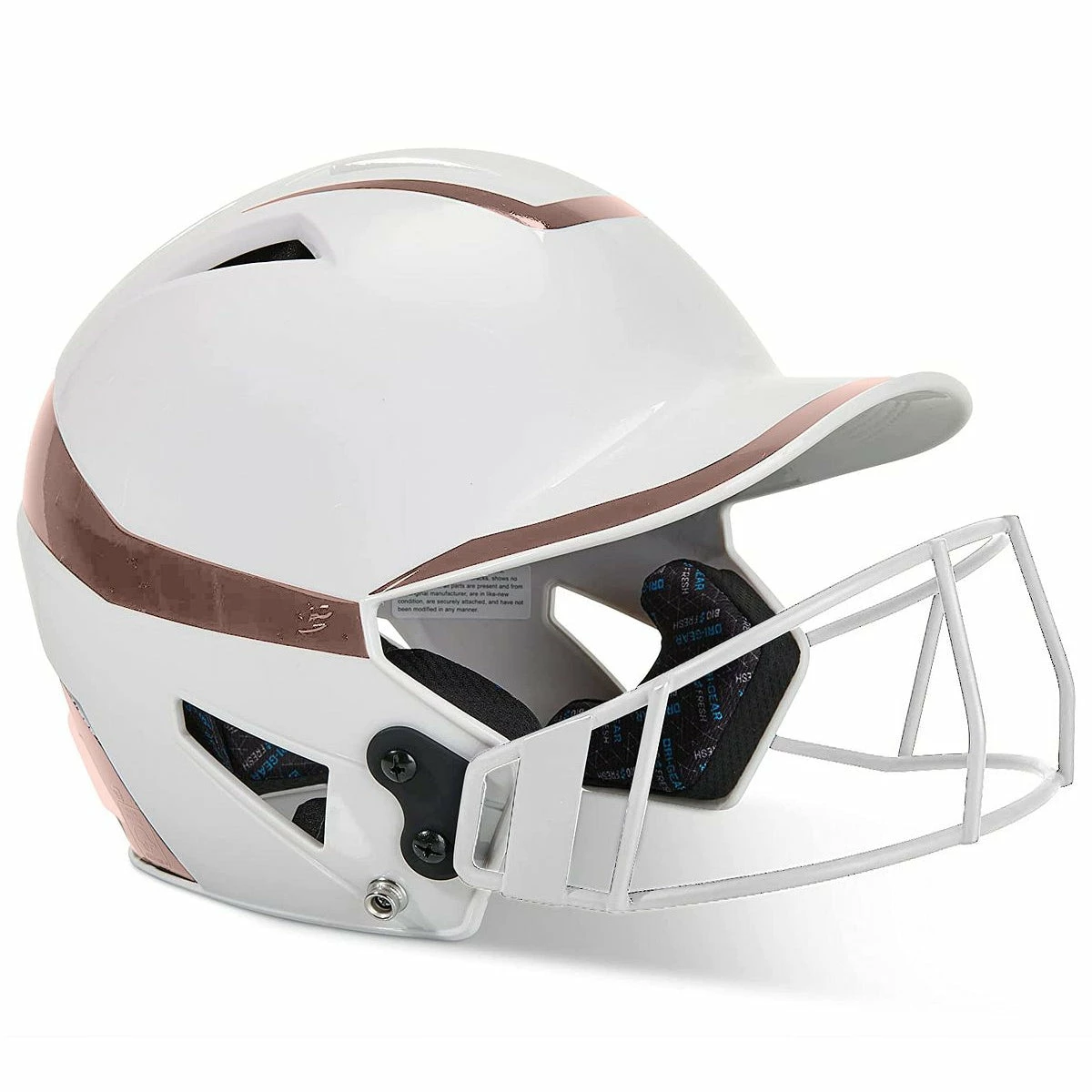 CHAMPRO HX Rise Pro Fastpitch Softball Batting Helmet With Facemask Two-Tone Glossy Finish (White/Rosegold) 4 CHAMPRO HX Rise Pro Fastpitch Softball Batting Helmet With Facemask Two-Tone Glossy Finish (White/Rosegold) - Image 2
