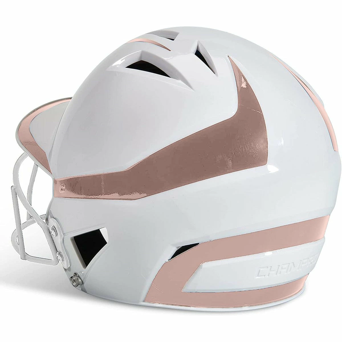 CHAMPRO HX Rise Pro Fastpitch Softball Batting Helmet With Facemask Two-Tone Glossy Finish (White/Rosegold) 5 CHAMPRO HX Rise Pro Fastpitch Softball Batting Helmet With Facemask Two-Tone Glossy Finish (White/Rosegold) - Image 3
