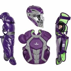 All-Star System7 Axis NOCSAE Adult Two Tone Baseball Catchers Set (Purple)