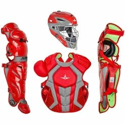 All-Star System7 Axis NOCSAE Adult Solid Color Blocking Baseball Catchers Set (Scarlet)