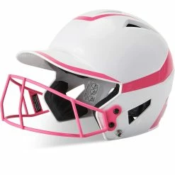 Champro Rise Pro Fastpitch Softball Batting Helmet W/ Facemask (White/Pink)