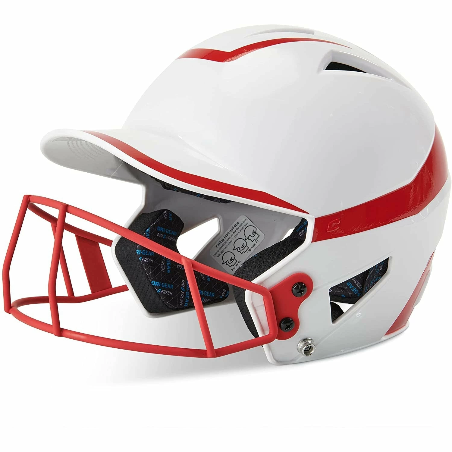 Champro Rise Pro Fastpitch Softball Batting Helmet W/ Facemask (White/Scarlet) 3 Champro Rise Pro Fastpitch Softball Batting Helmet W/ Facemask (White/Scarlet)