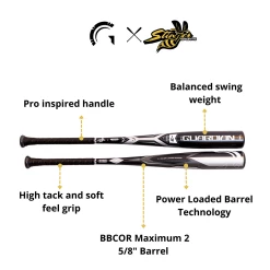 Guardian Baseball X Stinger The Guardian BBCOR 2 5/8" Baseball Bat Drop -3 (Black/Gray) -Cbc Pro Wood Sales guardian baseball stinger baseball bat black silver