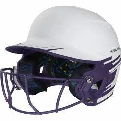 Rawlings Mach Ice Fastpitch Softball Batting Helmet With Face Guard (White/Purple)