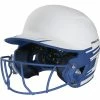 Rawlings Mach Ice Fastpitch Softball Batting Helmet With Face Guard (White/Royal)